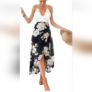 Blooming Jelly Women's Deep V Neck Sleeveless Summer Asymmetrical Floral Maxi